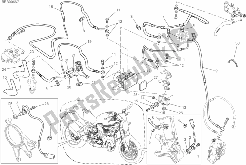 All parts for the Antilock Braking System (abs) of the Ducati Monster 1200 25 TH Anniversario USA 2019